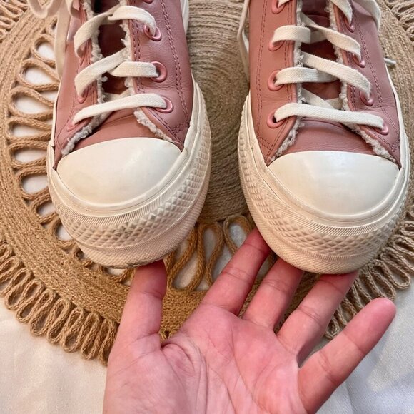 Converse Women's Chuck Taylor All Star Lined Leather Platform Hi Top Shoe Pink - Picture 7 of 12